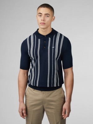 Ben Sherman B by Ben Sherman Crinkle Cotton Stripe Polo Knitwear Navy | 034586-ZSI