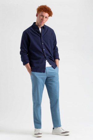 Ben Sherman Beatnik Oxford Slim Taper Garment Dye Chino Pants Blue | 493761-HWL