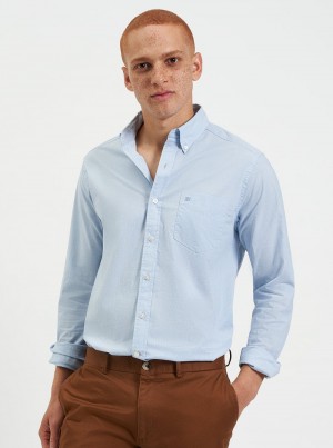 Ben Sherman Beatnik Wash Long-Sleeve Shirts Blue | 890756-NAY