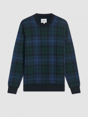 Ben Sherman Blackwatch Check Crewneck Knitwear Black | 431860-YGE