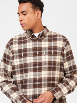 Ben Sherman Brushed Plain Check Shirts Chocolate | 567203-MCV