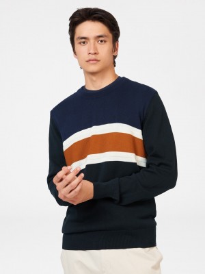 Ben Sherman Chest Stripe Crewneck Knitwear Black | 315094-XCI