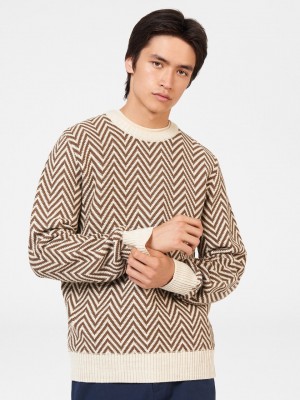 Ben Sherman Chevron Jacquard Crewneck Knitwear White | 984735-VJI