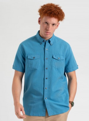 Ben Sherman Garment Dye Linen Shirts Blue | 152760-PUJ