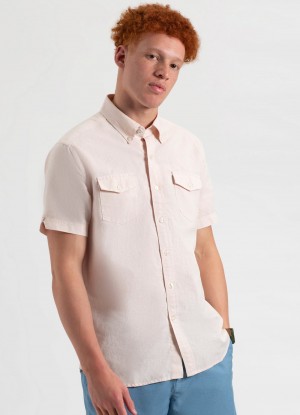 Ben Sherman Garment Dye Linen Shirts Light Pink | 763895-EZP