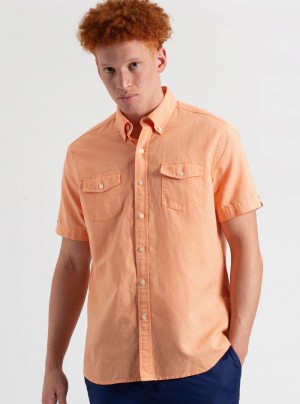 Ben Sherman Garment Dye Linen Shirts Orange | 865027-TQF