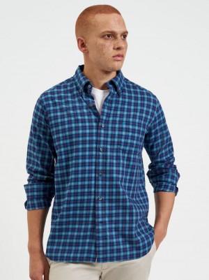 Ben Sherman House Tartan Twill Shirts Navy | 684195-HRV