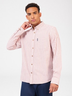 Ben Sherman Recycled Cotton Oxford Stripe Shirts Orange | 859062-BZK