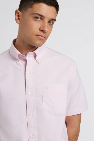 Ben Sherman Short Sleeve Brighton Oxford Organic Shirts Pink | 548731-KML