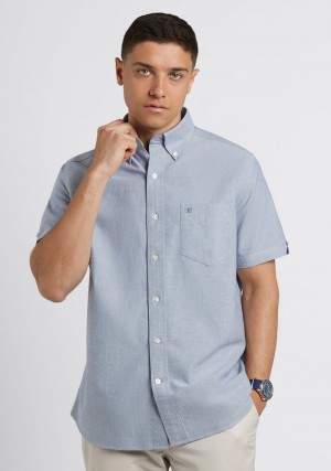 Ben Sherman Short Sleeve Brighton Oxford Organic Shirts Navy | 763128-TPG