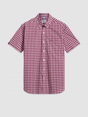 Ben Sherman Short Sleeve House Poplin Gingham Shirts Burgundy | 512894-QTU