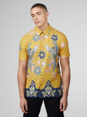 Ben Sherman Signature Abstract Botanical Print Shirts Yellow | 978103-DKE