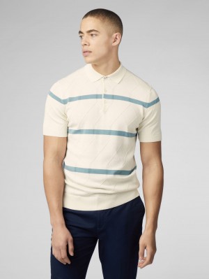 Ben Sherman Signature Argyle Stripe Polo Knitwear White | 798610-CES