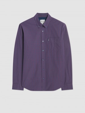 Ben Sherman Signature Gingham Long-Sleeve Shirts Purple | 526180-POE