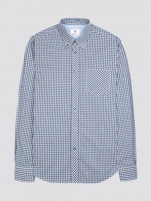 Ben Sherman Signature Long-Sleeve Gingham Shirts Dark Blue | 981640-TZY