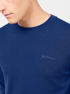 Ben Sherman Signature Merino Crewneck Knitwear Blue | 107569-DPH