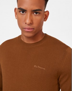 Ben Sherman Signature Merino Crewneck Knitwear Brown | 602479-YOB