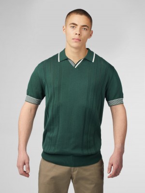 Ben Sherman Signature Open Neck Polo Knitwear Green | 276318-NAV