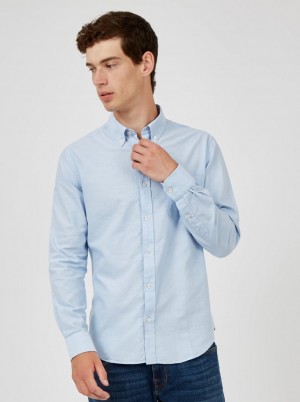 Ben Sherman Signature Organic Long-Sleeve Oxford Shirts Blue | 926813-SMY