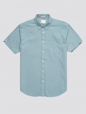 Ben Sherman Signature Organic Short-Sleeve Oxford Shadow Shirts Blue Grey | 723164-BQX