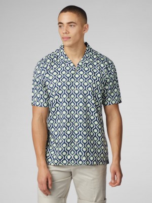 Ben Sherman Signature Retro Geo Shirts Green | 732918-VWP