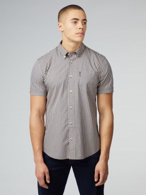 Ben Sherman Signature Short Sleeve Gingham Shirts Copper Orange | 836524-KTQ