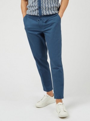 Ben Sherman Signature Slim Taper Linen Pants Blue | 509816-TWS