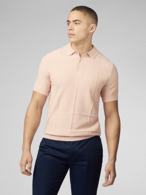 Ben Sherman Signature Textured Polo Knitwear Pink | 359267-UKY