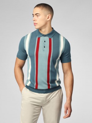 Ben Sherman Signature Vertical Stripe Polo Knitwear Turquoise | 238057-SHQ