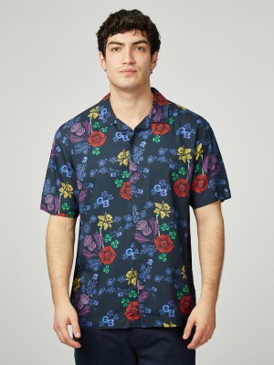 Ben Sherman Team GB Floral Shirts Navy | 761485-XKY