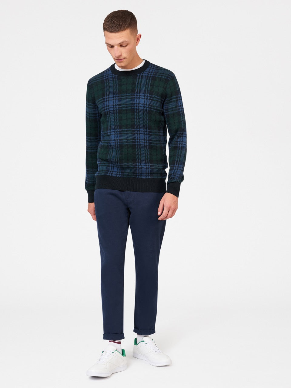 Ben Sherman Blackwatch Check Crewneck Knitwear Black | 431860-YGE