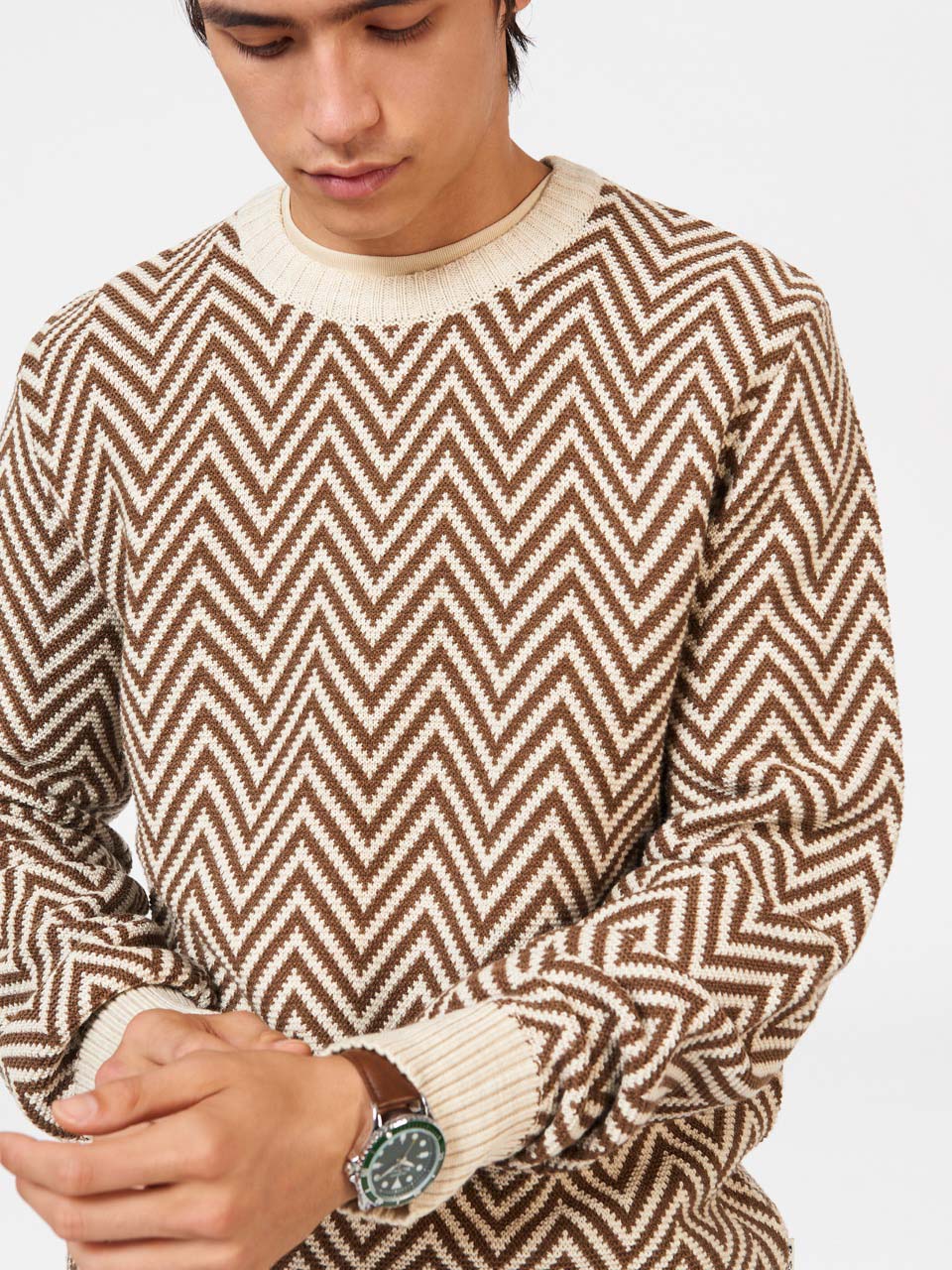 Ben Sherman Chevron Jacquard Crewneck Knitwear White | 984735-VJI