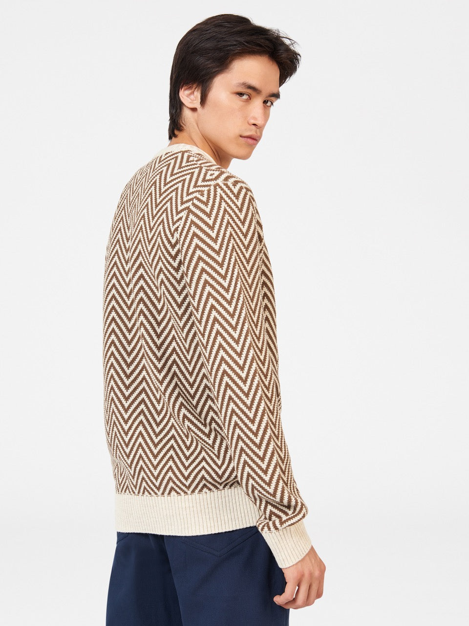 Ben Sherman Chevron Jacquard Crewneck Knitwear White | 984735-VJI