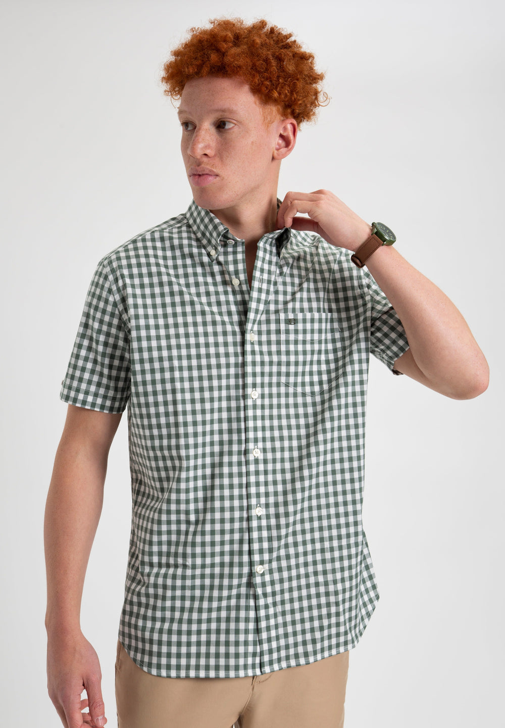 Ben Sherman House Poplin Gingham Shirts Olive | 871024-FDI