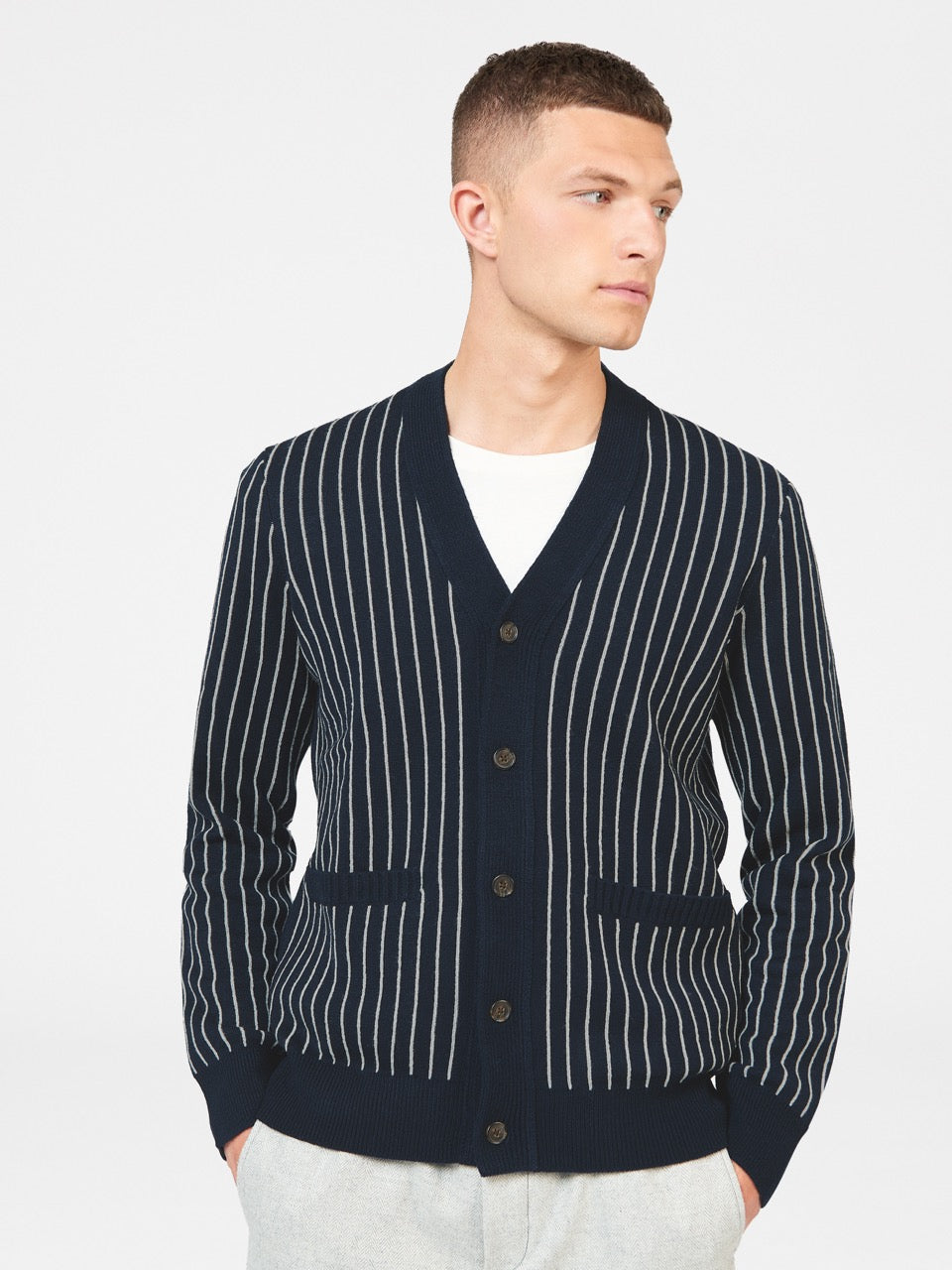 Ben Sherman Jacquard Stripe Cardigan Knitwear Navy | 039582-BOP