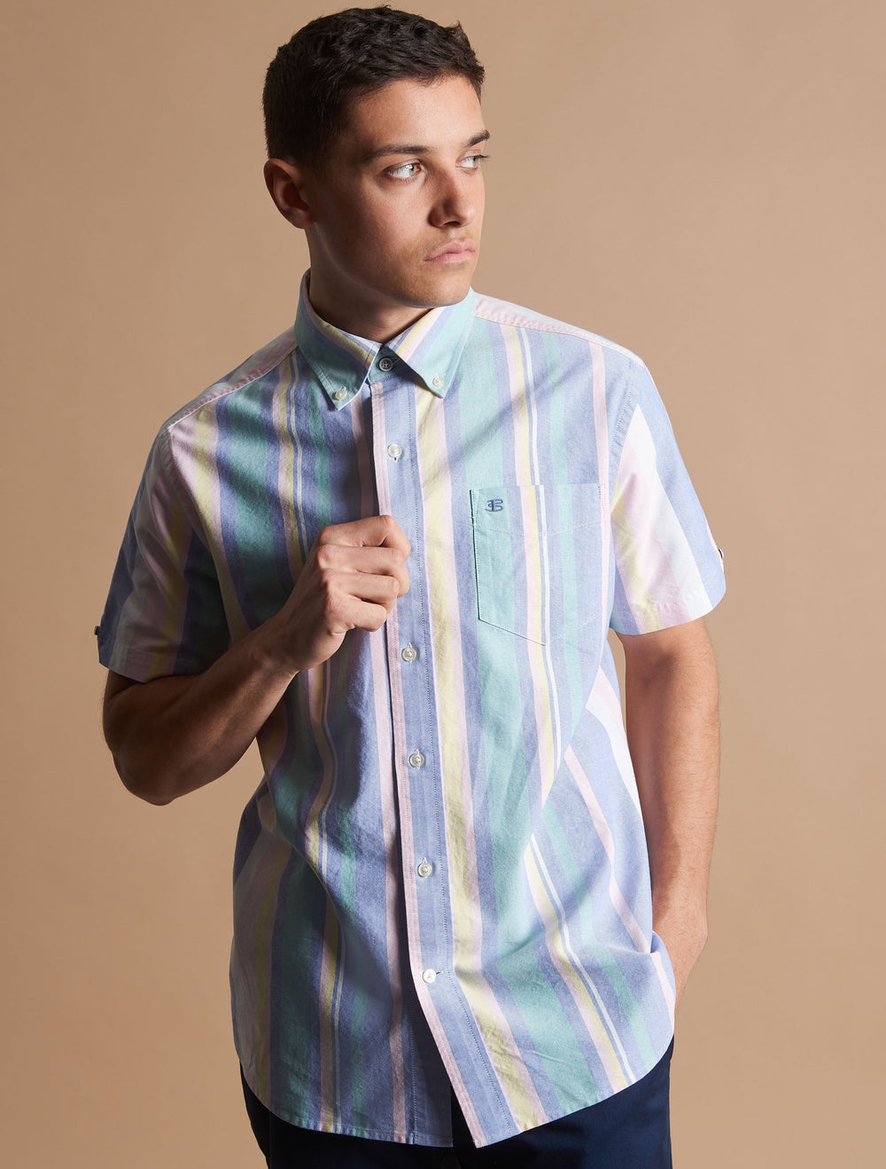 Ben Sherman Short Sleeve Brighton Oxford Organic Stripe Shirts Multicolor Stripes | 214850-KEX