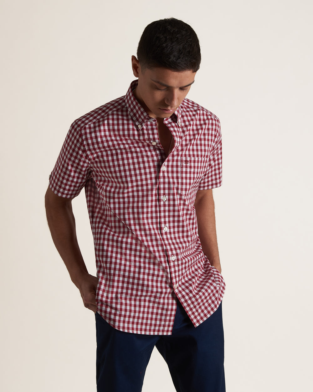 Ben Sherman Short Sleeve House Poplin Gingham Shirts Burgundy | 512894-QTU