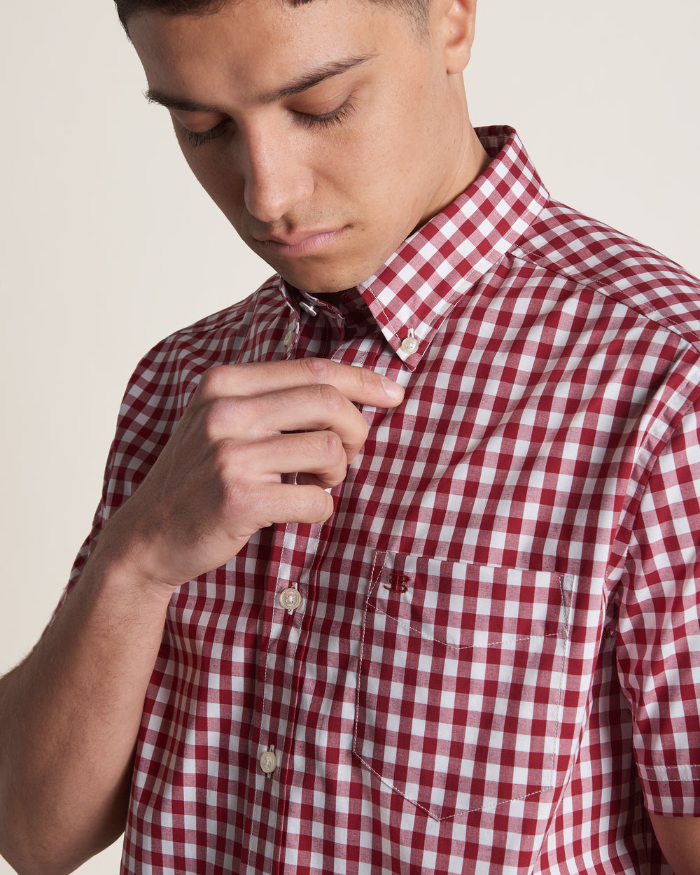 Ben Sherman Short Sleeve House Poplin Gingham Shirts Burgundy | 512894-QTU