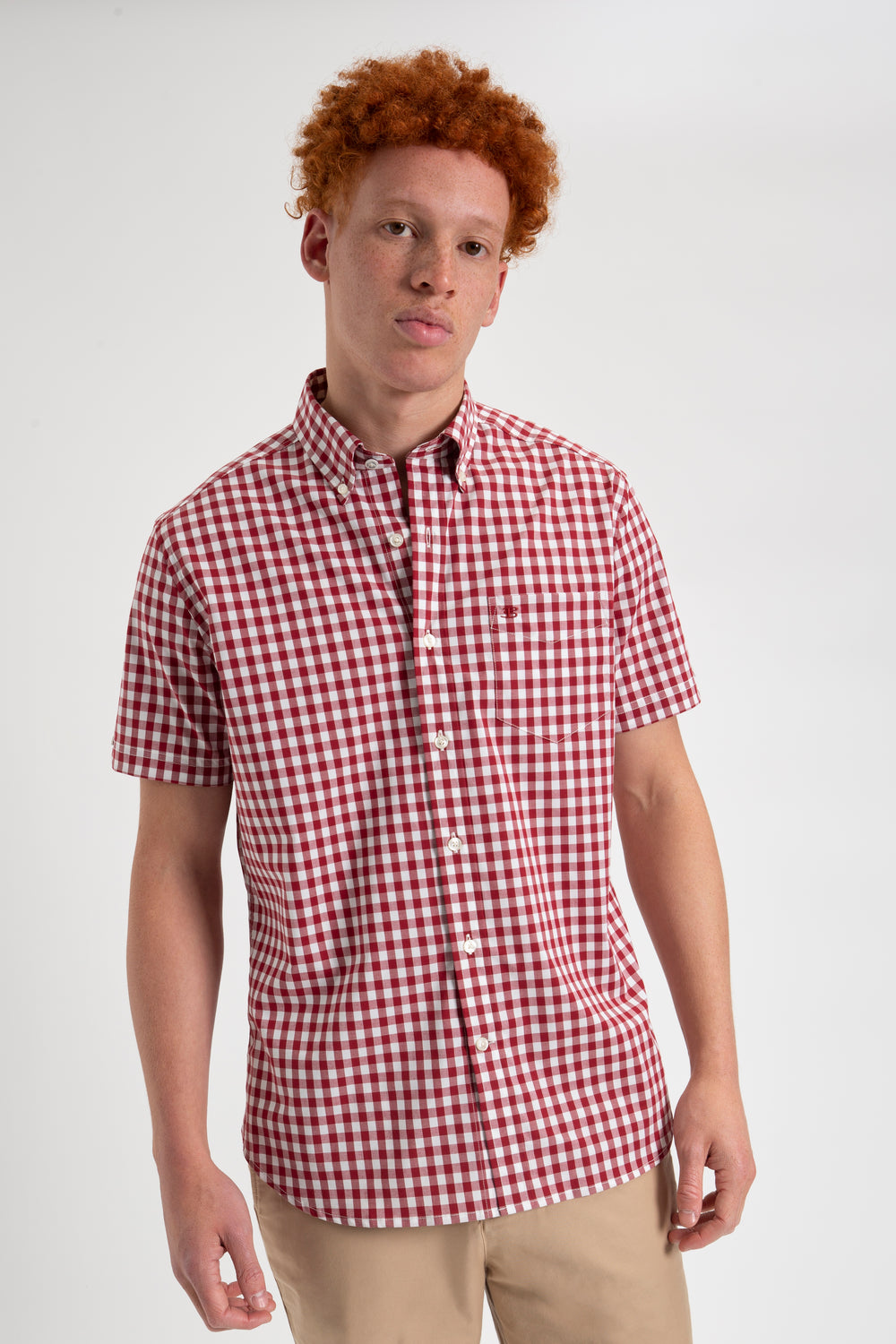 Ben Sherman Short Sleeve House Poplin Gingham Shirts Burgundy | 512894-QTU