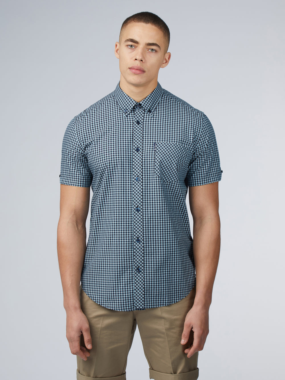 Ben Sherman Signature Short Sleeve Gingham Shirts Blue | 416589-BTI